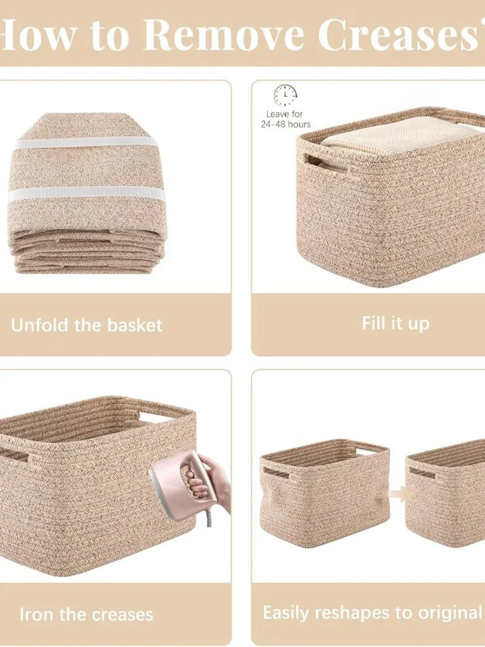 New 4Packs Natural Cotton Rope Storage Baskets for Organizing Toys, Clothes